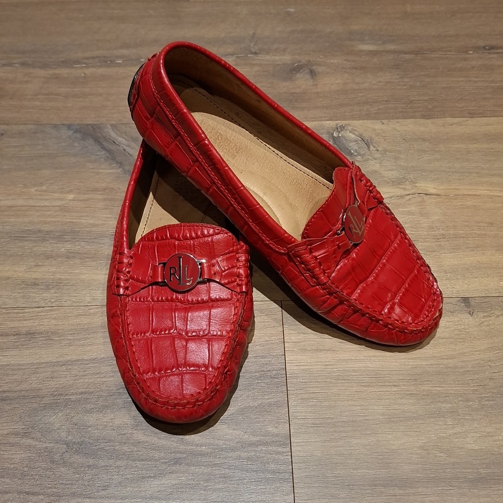 Lauren Ralph Lauren Red Croc "Carley" Loafers w/ Gold Logo Medallion (US 8)